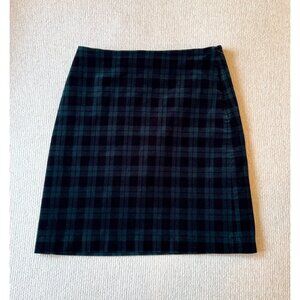 Talbots Skirt Womens Size 4 Green Black Plaid Velvet Pencil Zipper